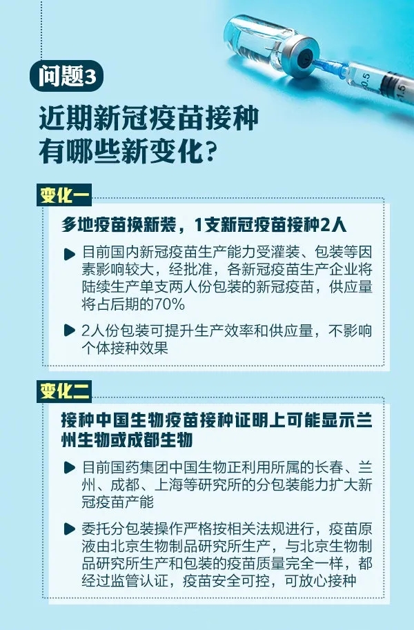 問題3，近期新冠疫苗接種有哪些新變化？