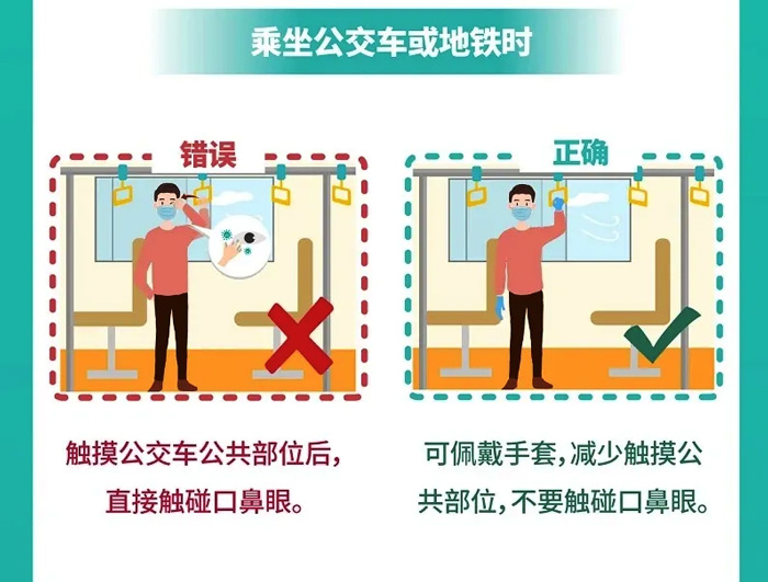 乘坐公共汽車或地鐵時個人防護正確做法