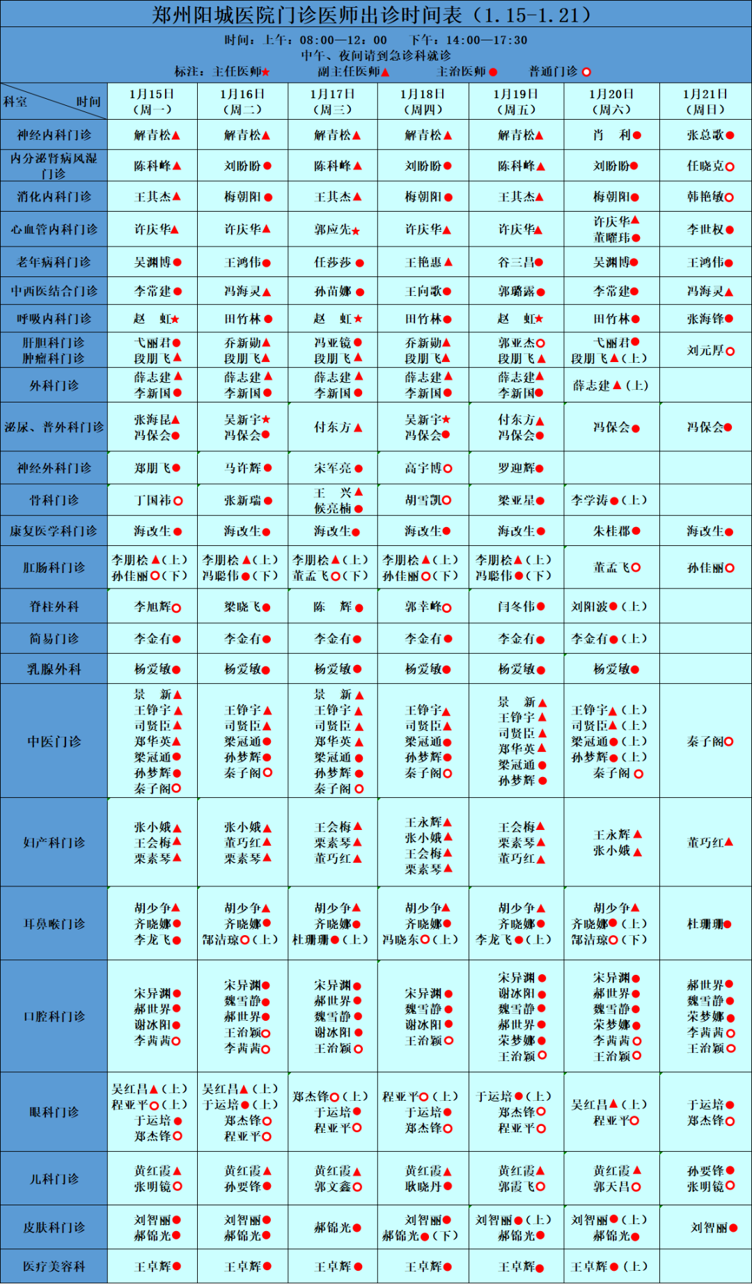 本院專家坐診信息